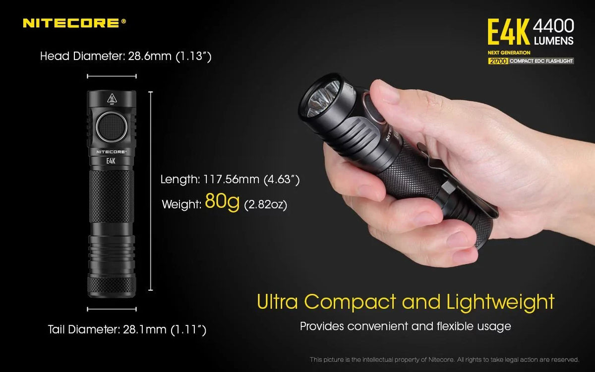 Combo: NITECORE E4K Next generation Flashlight - 4400 Lumens w/NL2150HPi  and  NL2150HPR Batteries +UMS2 Intelligent Charger  and  Eco-Sensa USB Cord