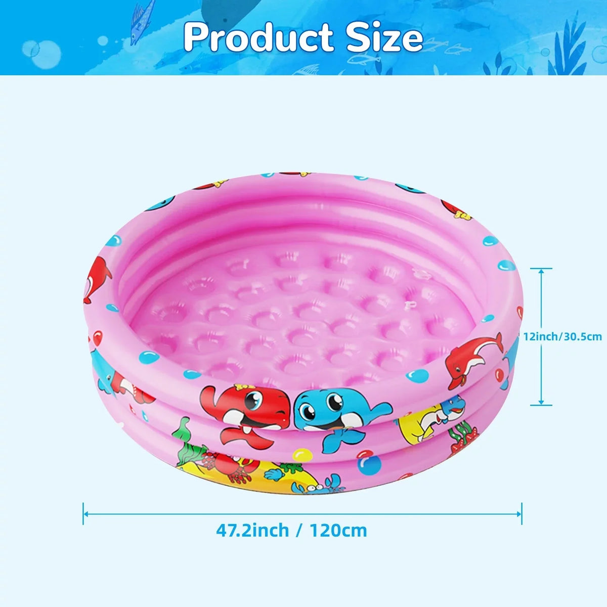 Round Inflatable Baby Swimming Pools, 47"x12" 3 Ring Portable inflatable Swimming Pool for Kids, Kiddie Paddling Pool Indoor&Outdoor Toddler aqua Game Play Center for Kids/Girls/Boys,Pink