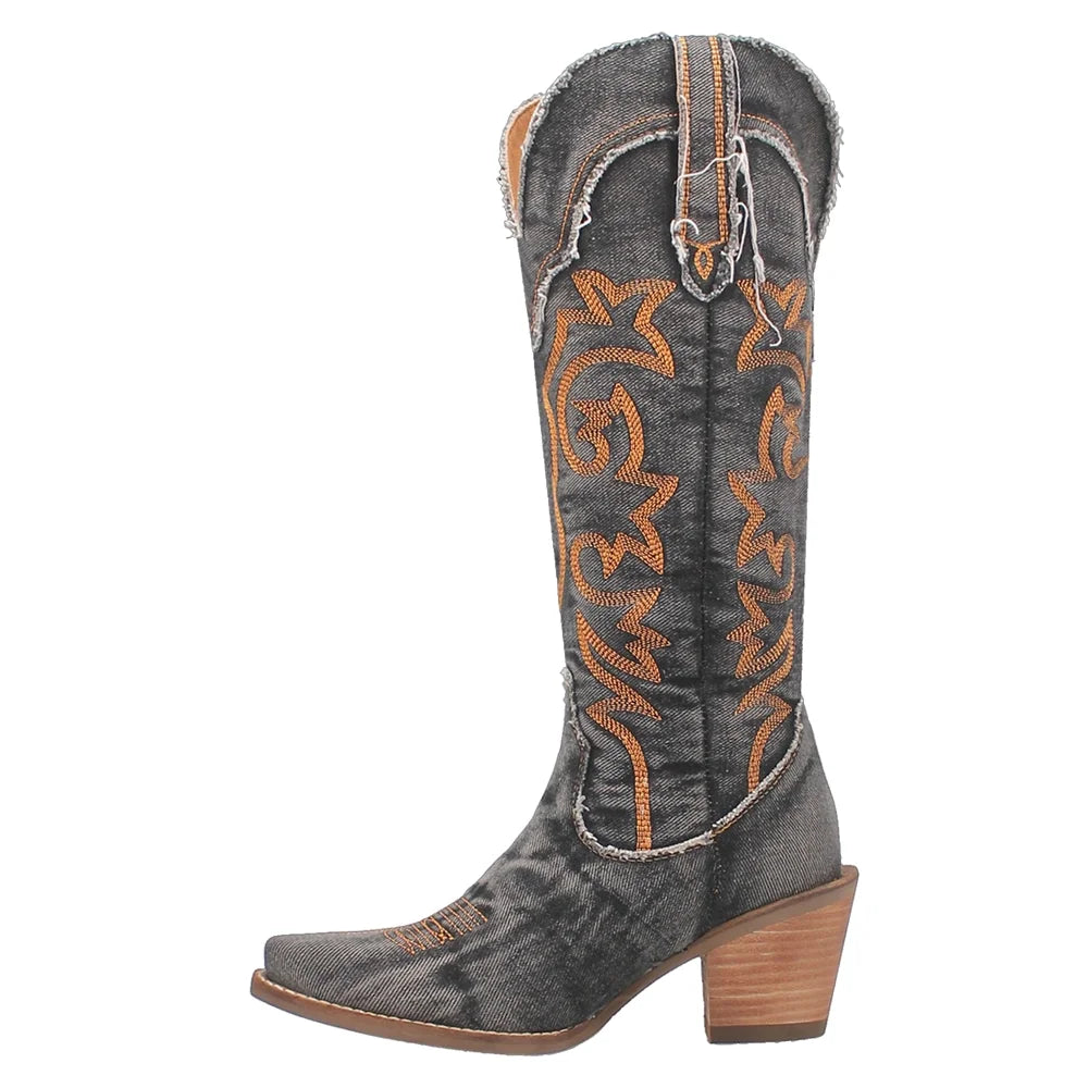 Dingo  Womens Texas Tornado Snip Toe   Casual Boots   Knee High Mid Heel 2-3"