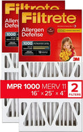 Filtrete 16x25x4, AC Furnace Air Filter, MPR 1000 DP, Micro Allergen Defense Deep Pleat, 2-Pack actual dimensions 15.88 x 24.56 x 4.31