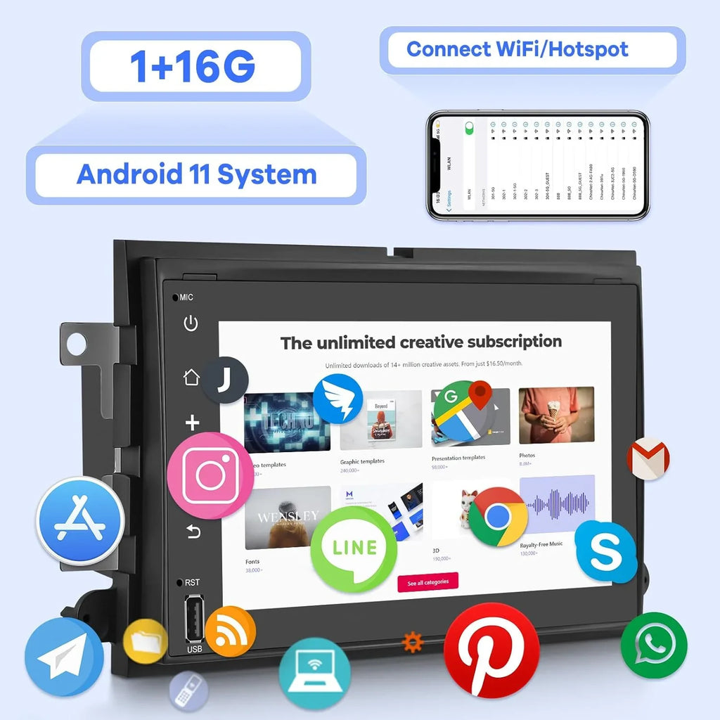 THONZER Android Car Radio for  F150 F250 F350 Fusion Edge Explorer Taurus Freestar, [1G+16G] 7 inch Touch Screen Stereo, Bluetooth/SWC/EQ Audio/1080P +Backup Camera