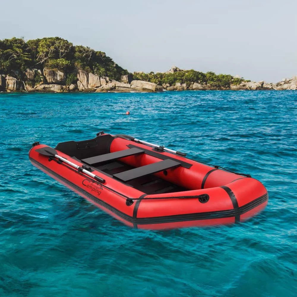 Campingsurvivals 10ft Thickened Inflatable ship, Rafting Boats with Oars and Air Pump, Red/Black