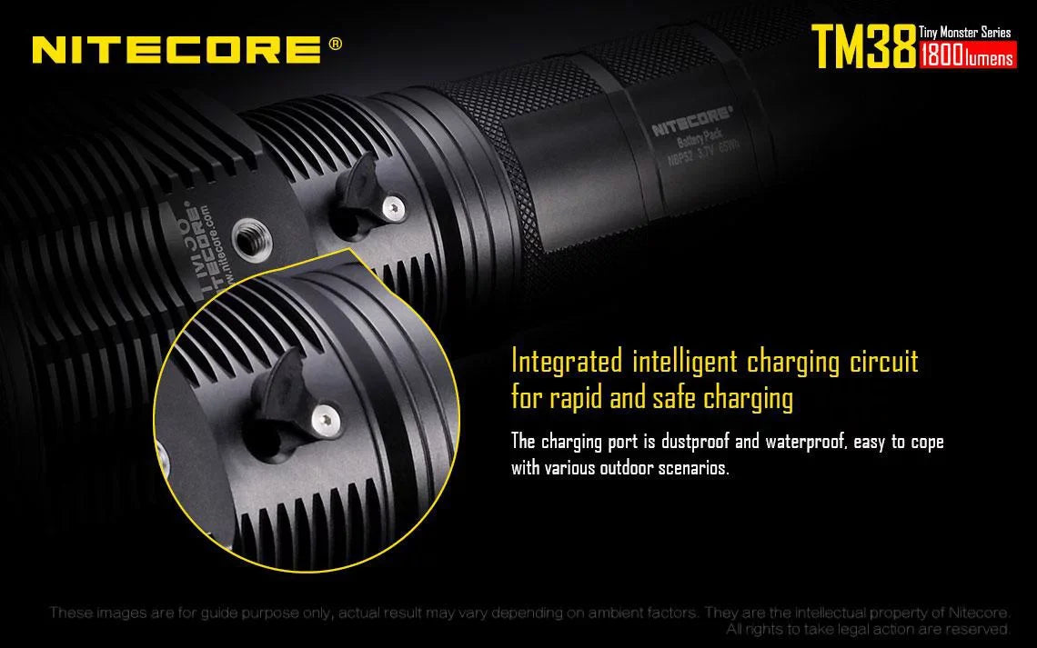 Outdoor Value Pack: Nitecore TM38 Searchlight  and  E4K Flashlight -Both can be Recharged on the go or at home