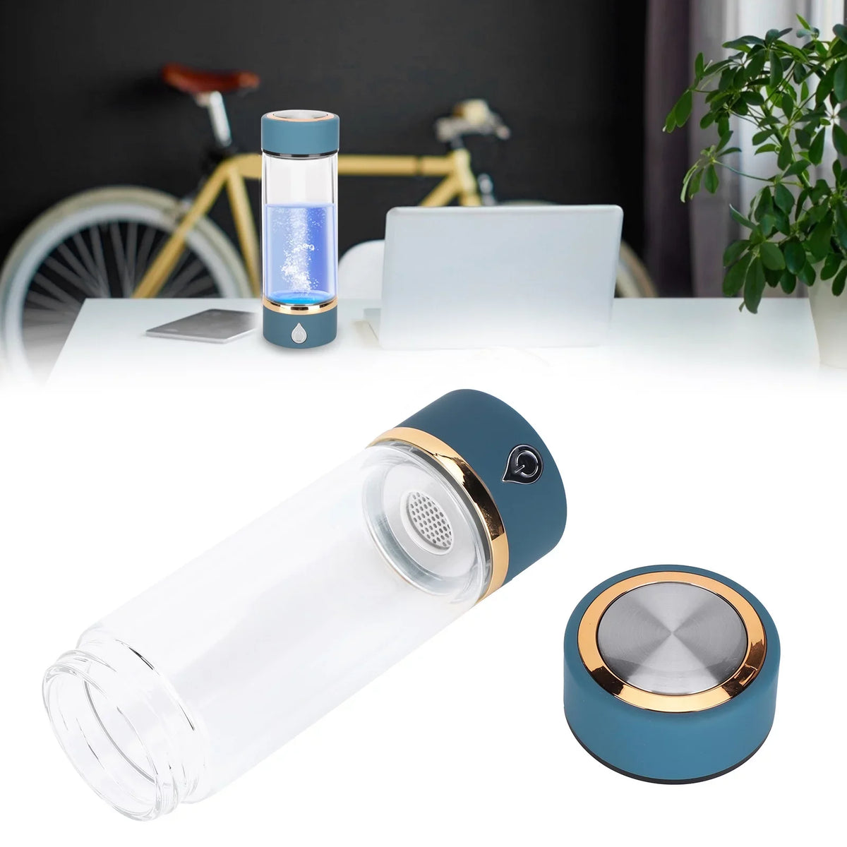 Hydrogen liquid Bottle Generator USB Portable Hydrogen aqua Maker Machine 380ml Blue