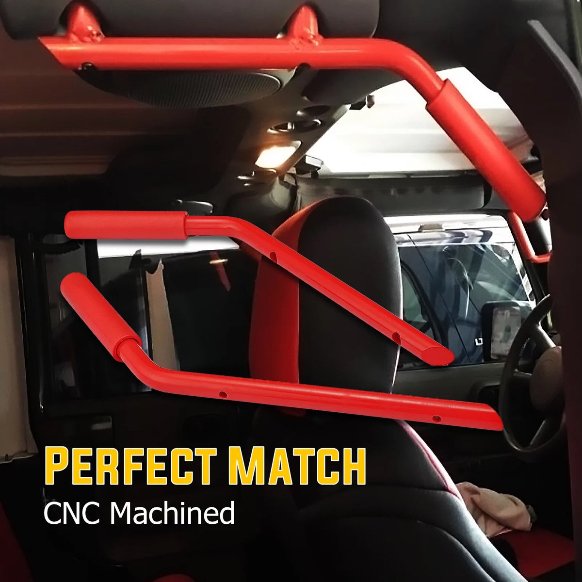 WEISEN-  Powder Coated Red Aluminum Full Front & Rear Grab Bar Handles Set for 07-18 Jeep Wrangler JK