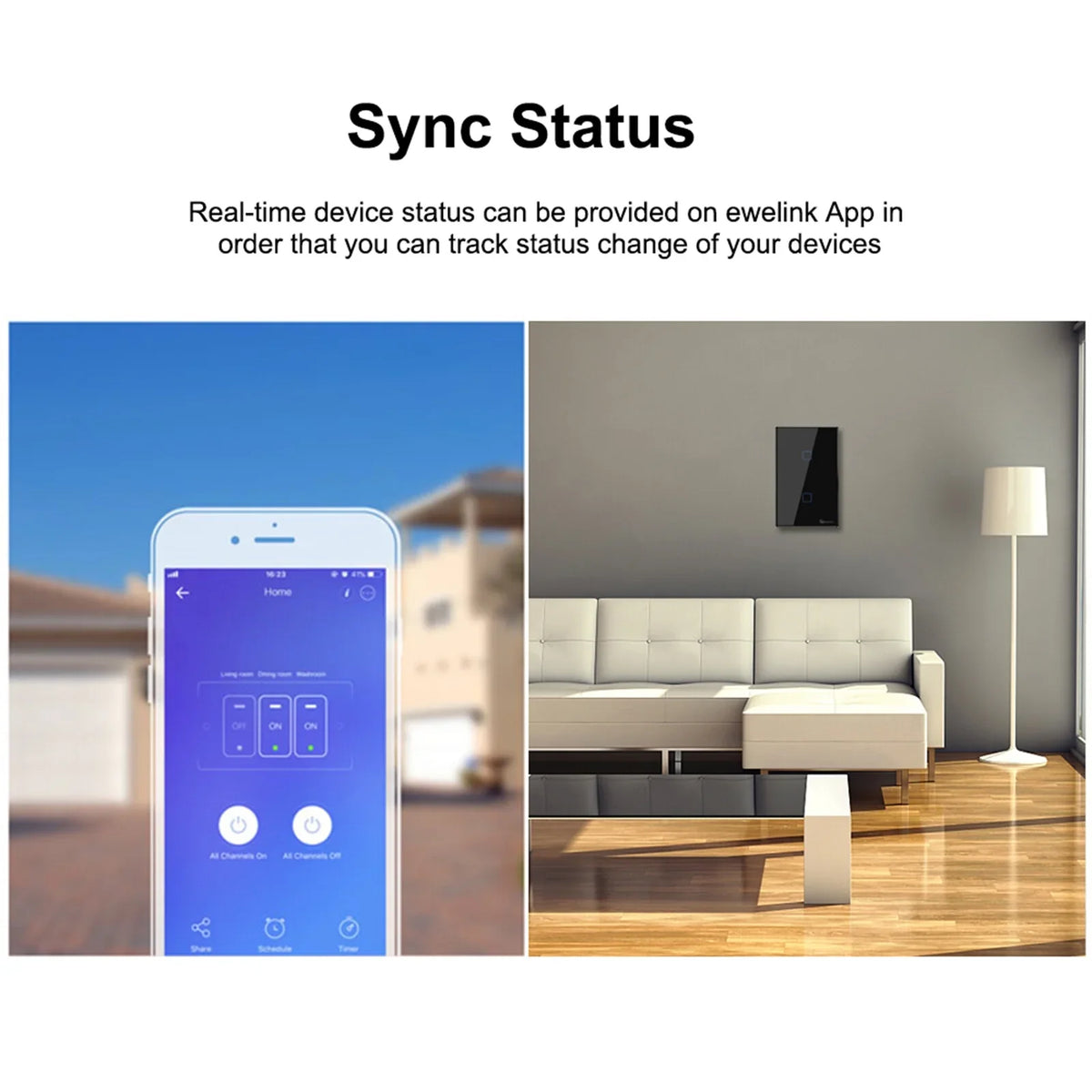 T3US2C-TX 2 Gang Smart WiFi Wall Light Switch 433Mhz RF Remote Control APP/Touch Control Timer US Standard Panel Smart Switch matching with Google Home/Nest & Alexa