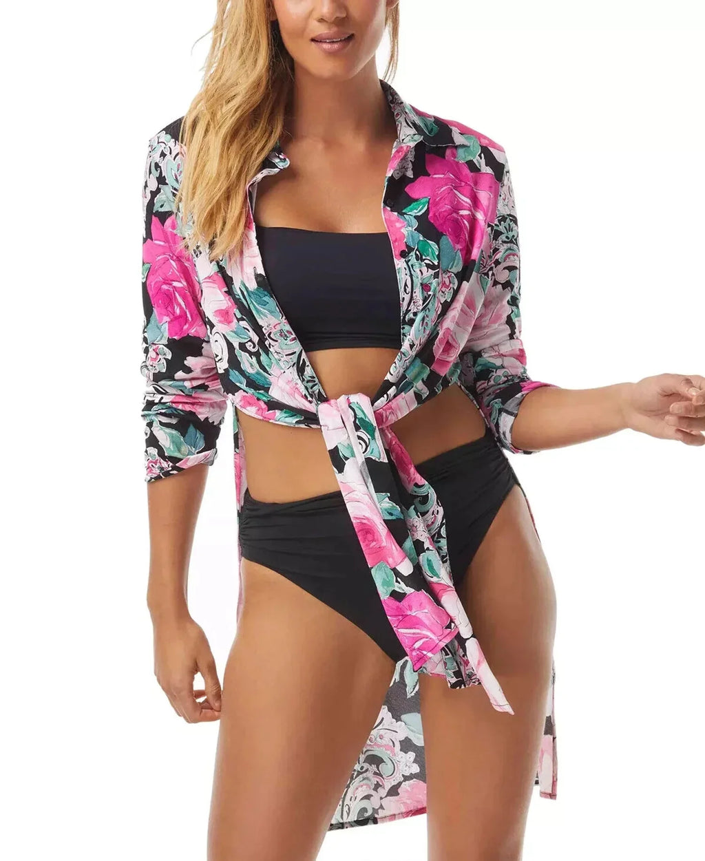 Carmen Marc Valvo Floral-Print Tie-Front shield-Up