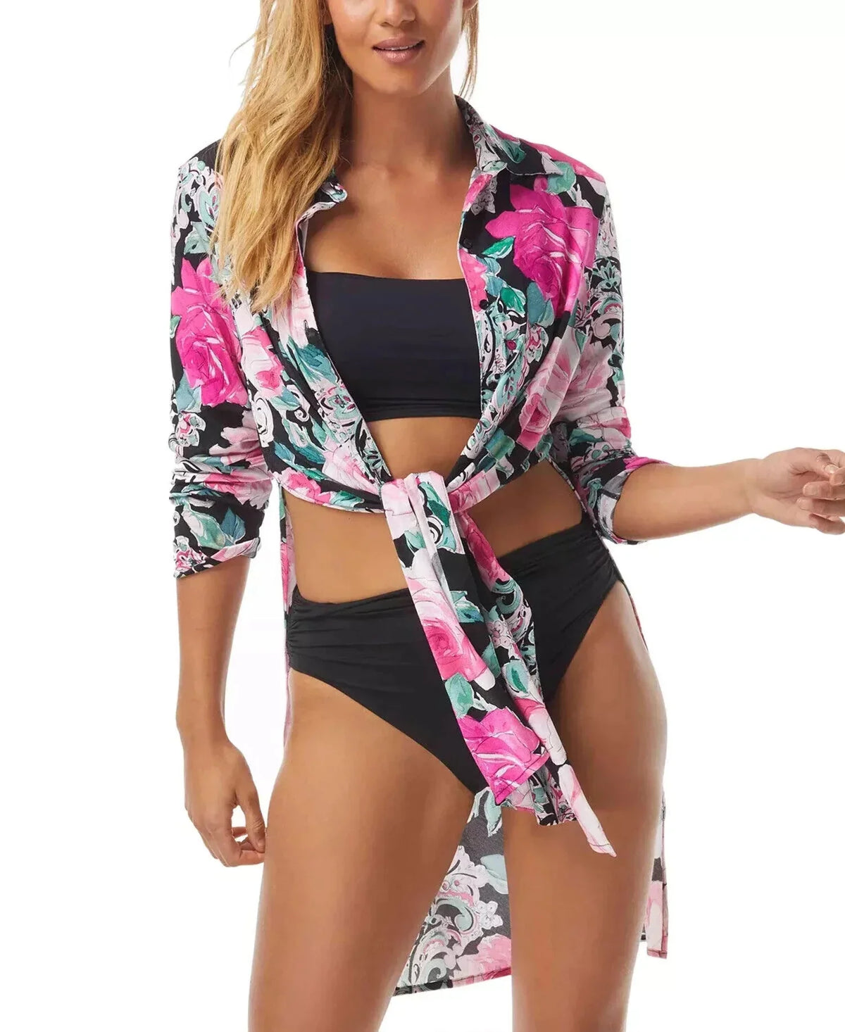 Carmen Marc Valvo Floral-Print Tie-Front shield-Up