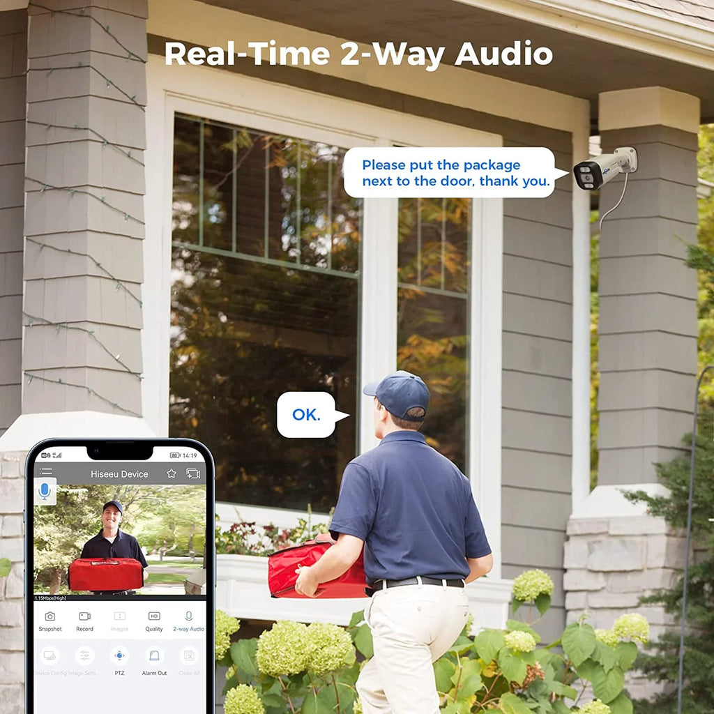 Hiseeu [2 Way Audio] 5MP IP PoE Security Camera, Security Camera Outdoor&Indoor, IP67 Waterproof, Night Vision, Human/Vehicle Detect matching PoE Security Camera System for 24/7 Record