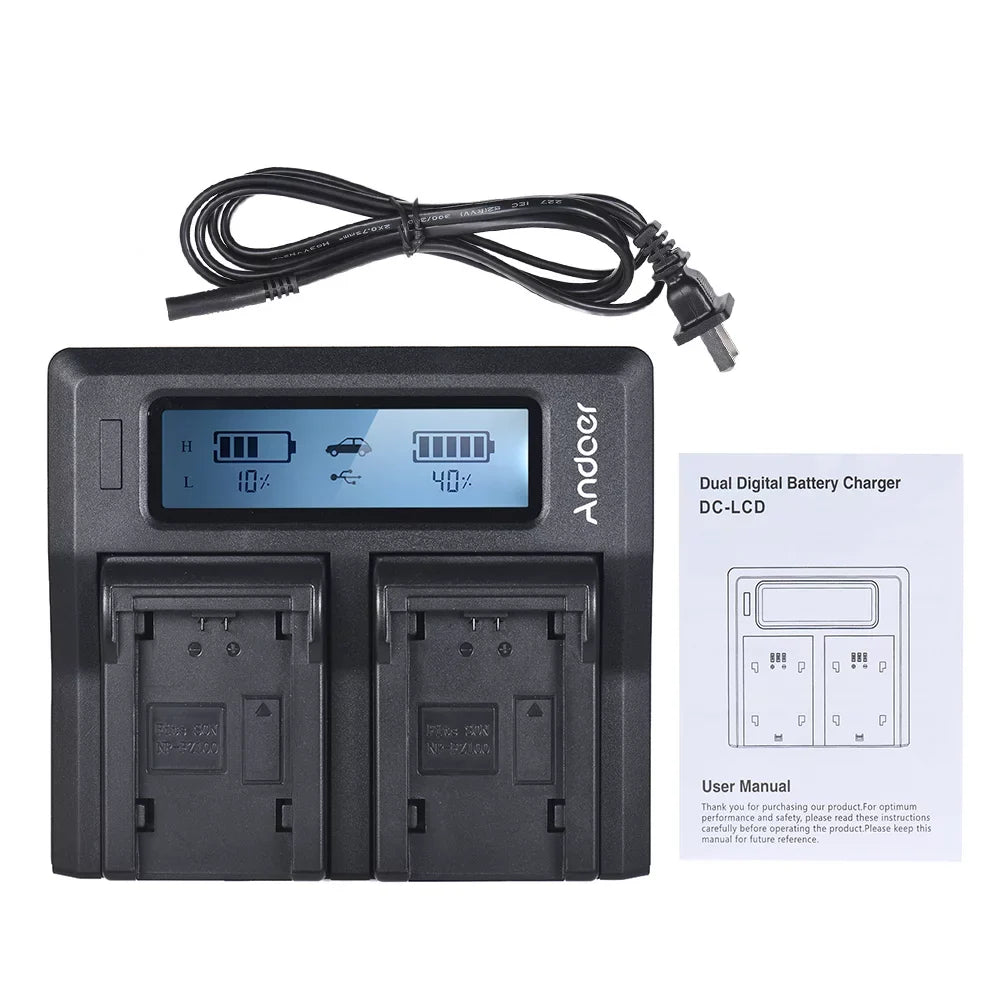 Andoer LCD Dual Channel Camera Battery NP-FZ100 Replacement for  A7III A9 A7RIII A7SIII Models