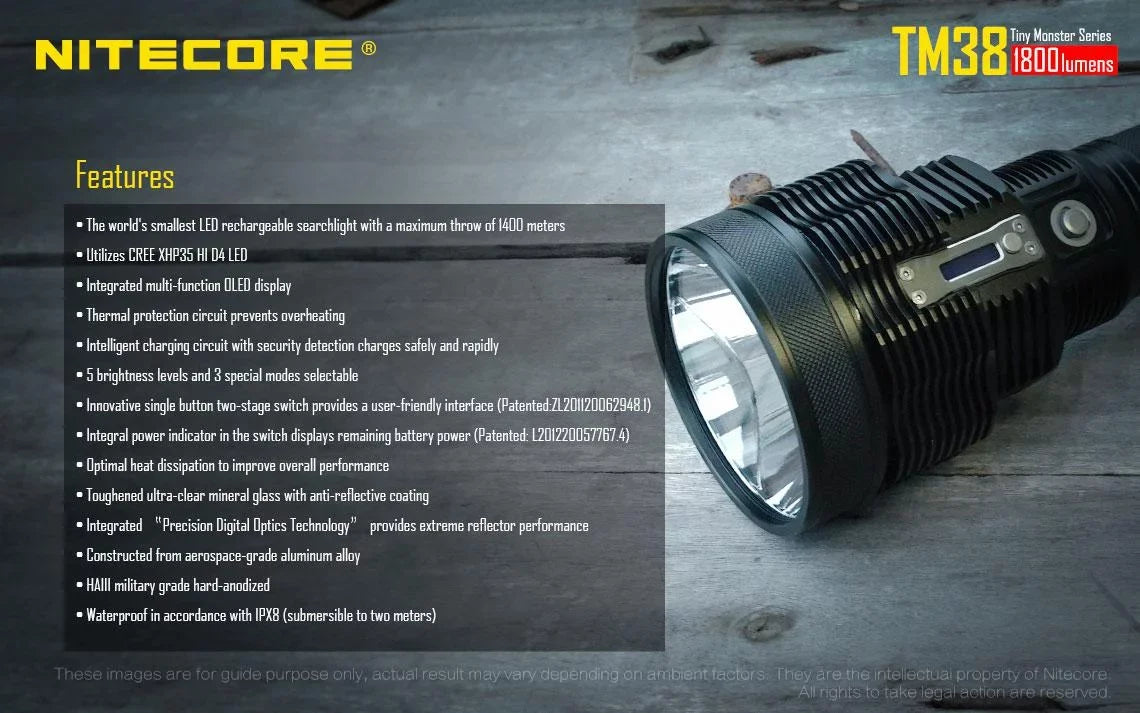 Outdoor Value Pack: Nitecore TM38 Searchlight  and  E4K Flashlight -Both can be Recharged on the go or at home