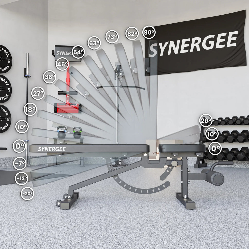 excellent for Commercial, Garage and Home Gym.. Weight Bench for Dumbbell & Barbell Press Exercises & Workouts. Synergee Adjustable Incline Decline Workout Bench