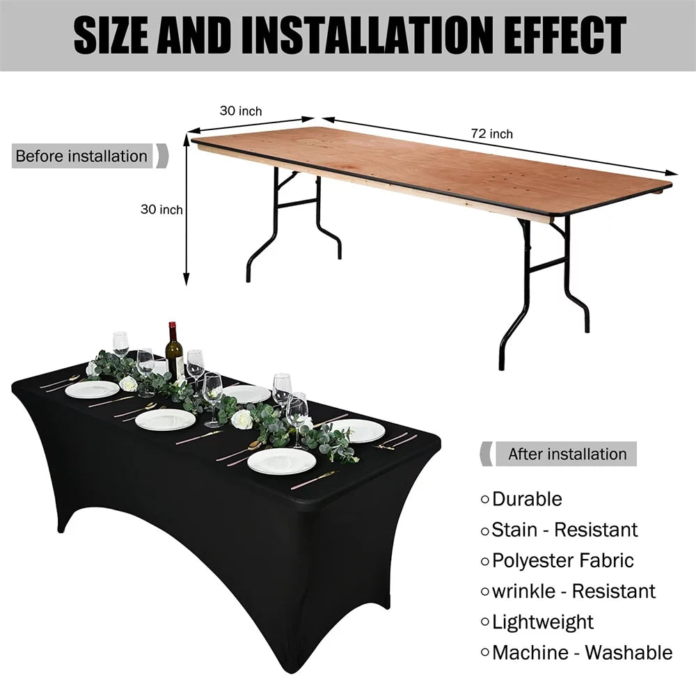 Pesonlook 3 Pcs 6 Ft Stretch Spandex Tablecloth, Rectangular Stretchable Elastic Patio Table shield, Anti-Wrinkle Tight Fit Washable Table protector, Cocktail Tablecloth for Wedding, Party(Black)