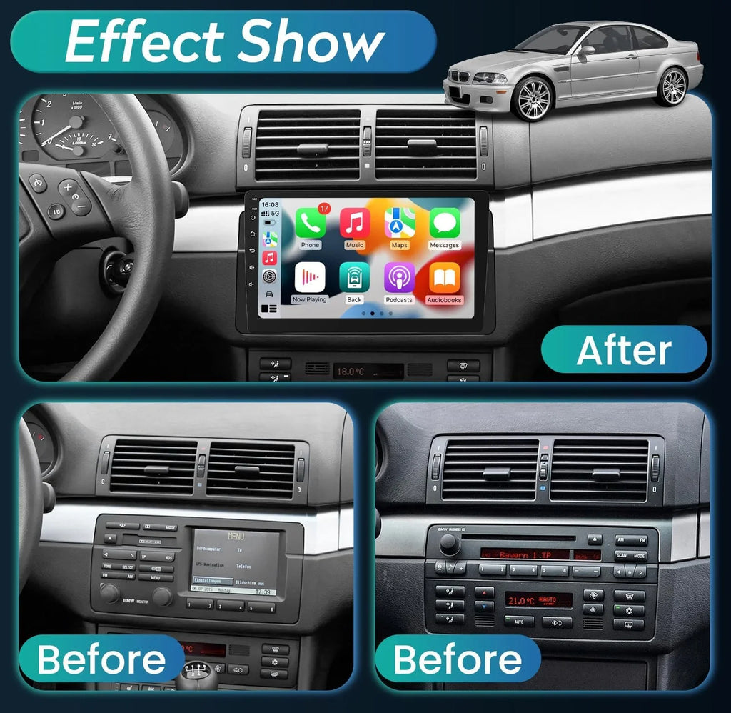 THONZER 8 Core  Radio Upgrade Android 11 Car Stereo for  3 Series 1999-2005, 9 Inch 1280*800 HD Touchscreen Support CarPlay & Android Auto 5G WiFi Bluetooth5.0 GPS FM SWC AHD Backup Camera(4G+32GB)