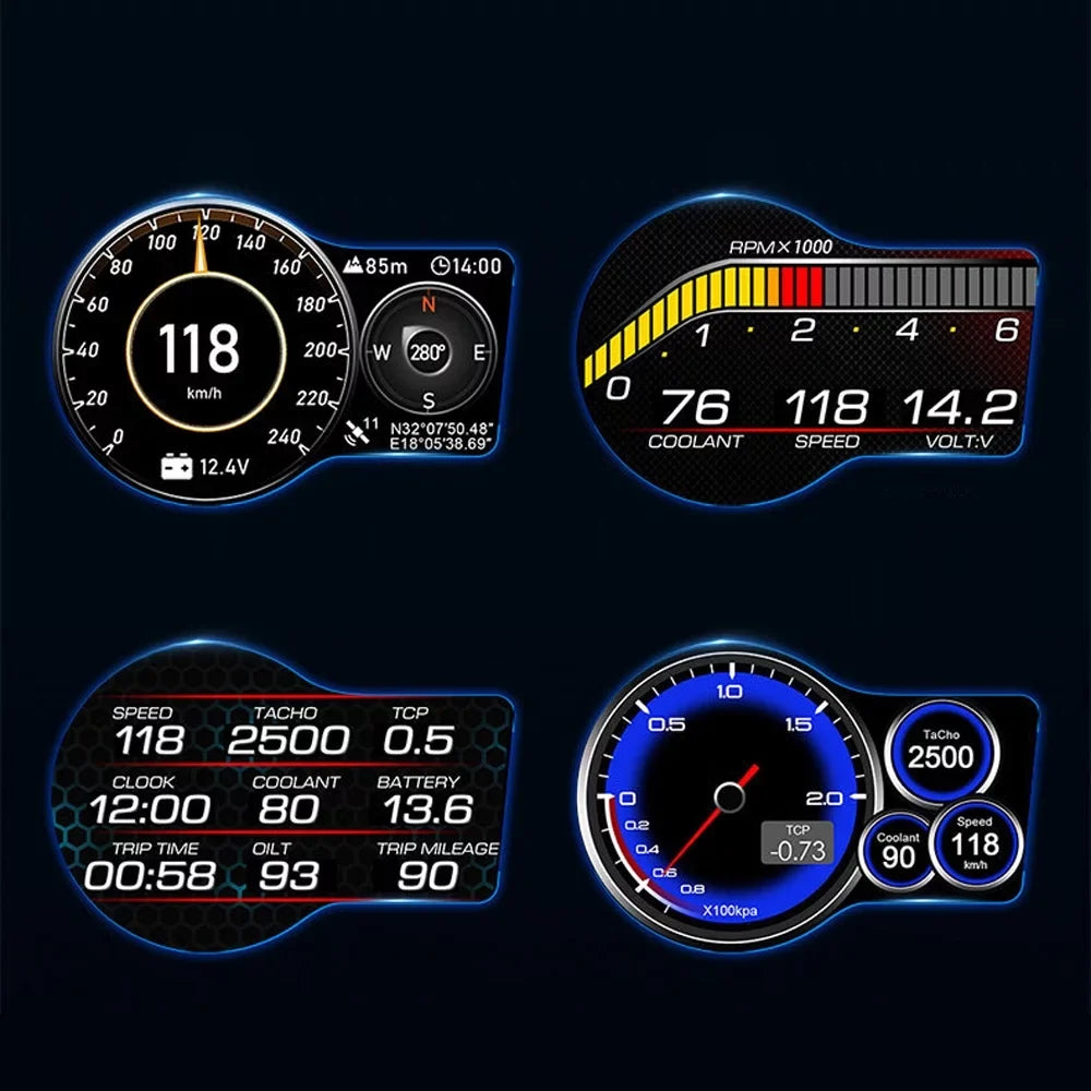 Moobody Head-Up Display for Car Speed Monitoring: Speedometer, Clock, RPM, aqua & Oil Temperature