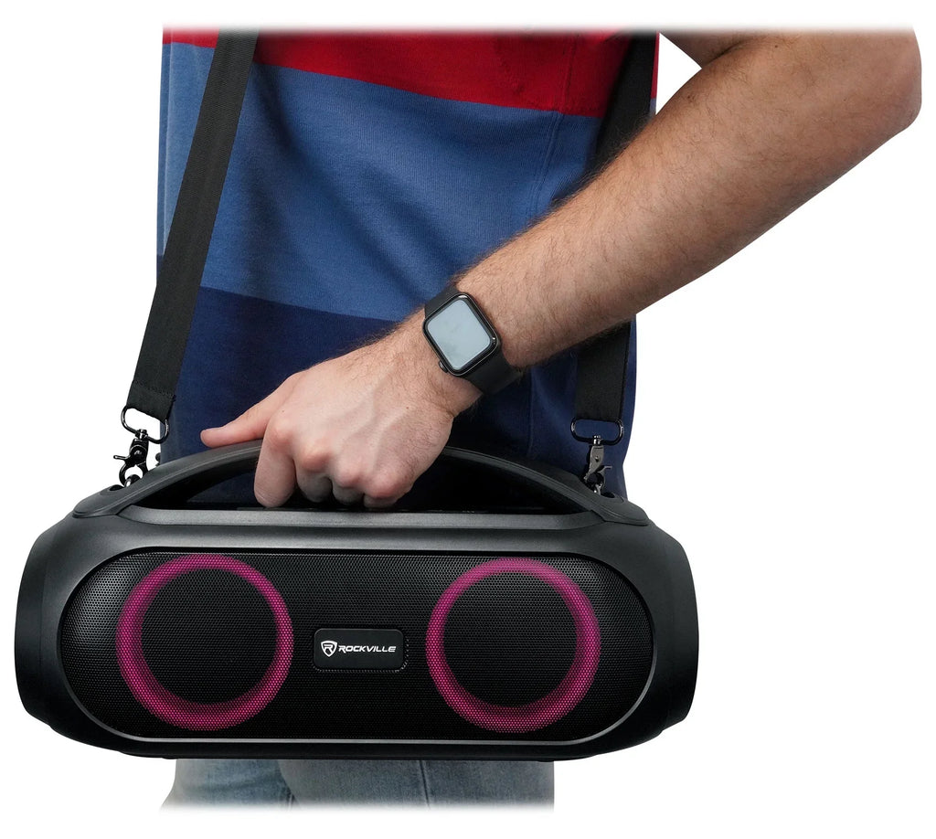 (2) Rockville GO PARTY MAX BASS Portable LED Bluetooth Speakers w/Wireless Link