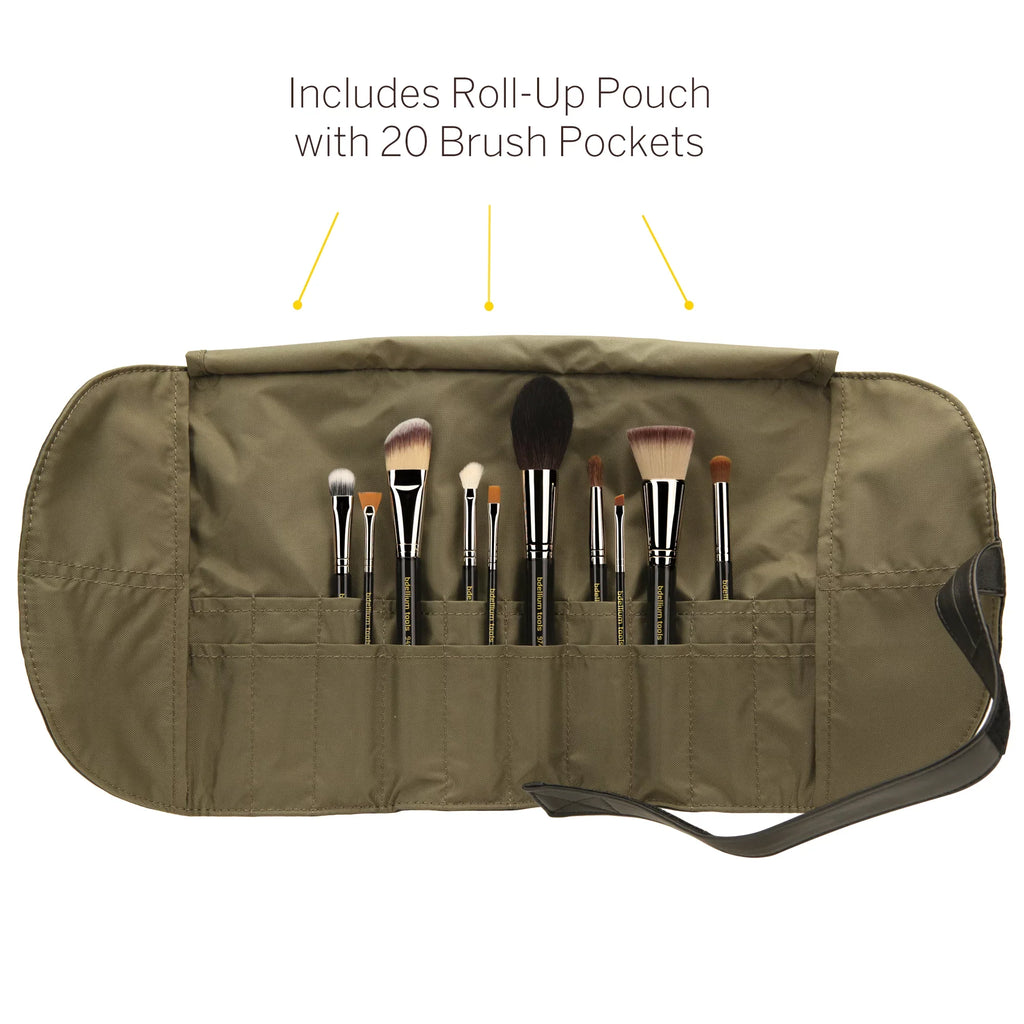 Brush Set with Roll-Up Pouch. Bdellium Tools Professional Makeup Maestro Series The Key Essential 10pc
