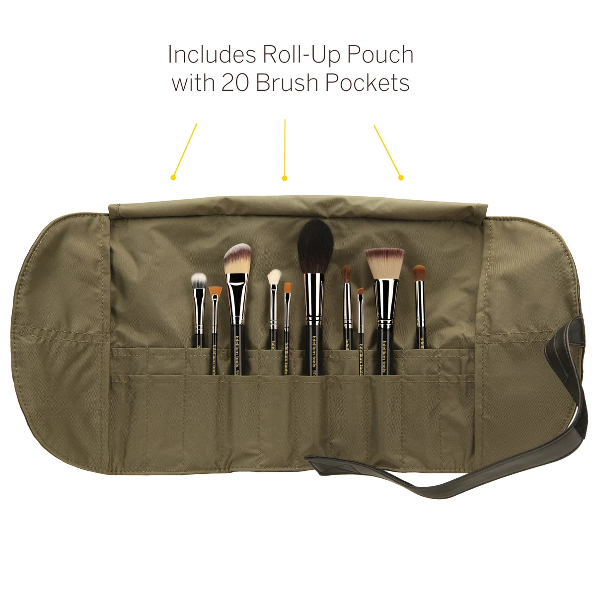 Brush Set with Roll-Up Pouch. Bdellium Tools Professional Makeup Maestro Series The Key Essential 10pc