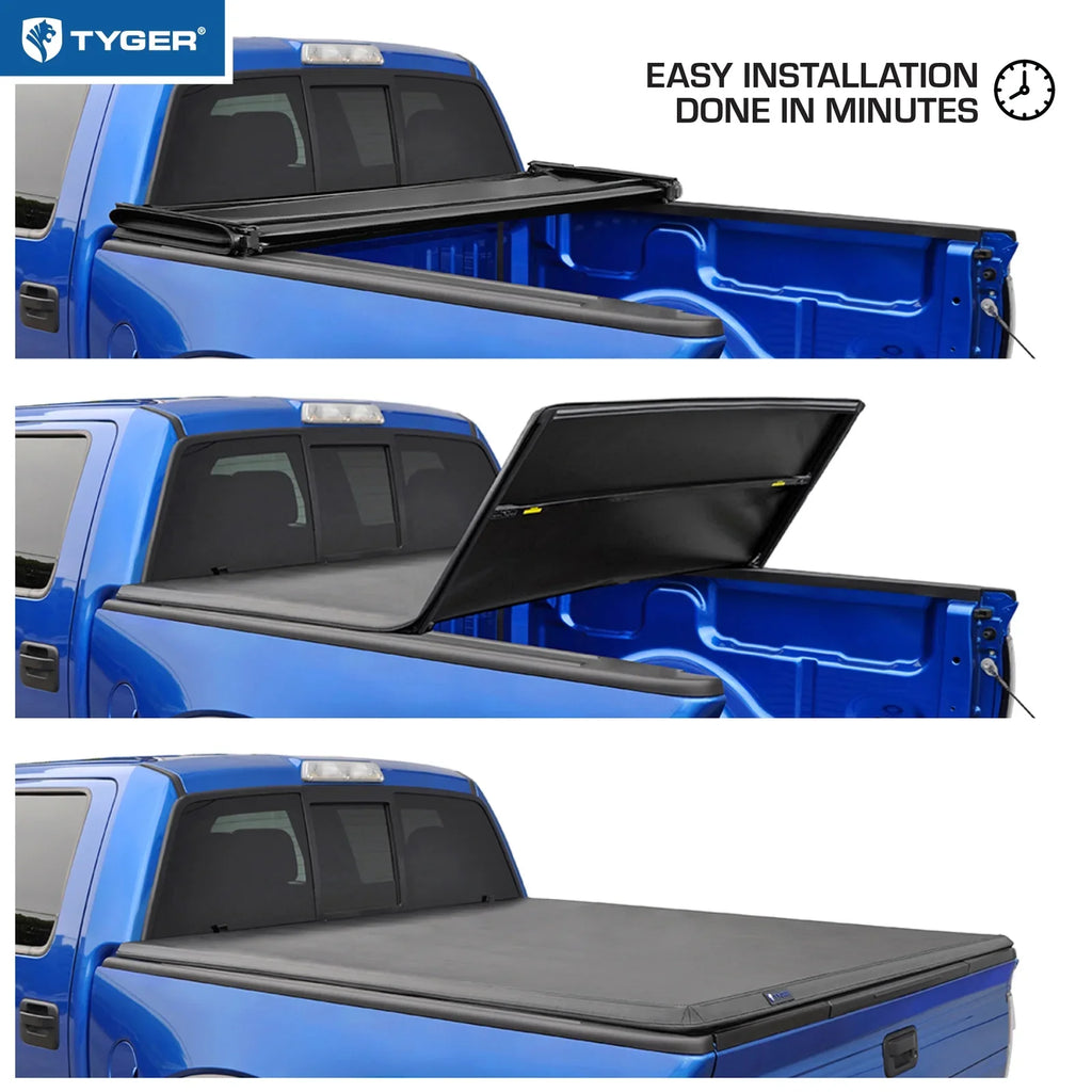 Tyger Auto T3 Soft Tri-fold Truck Bed Tonneau protector matching with 2007-2013  Tundra | 6.5' Bed | TG-BC3T1033 | Vinyl