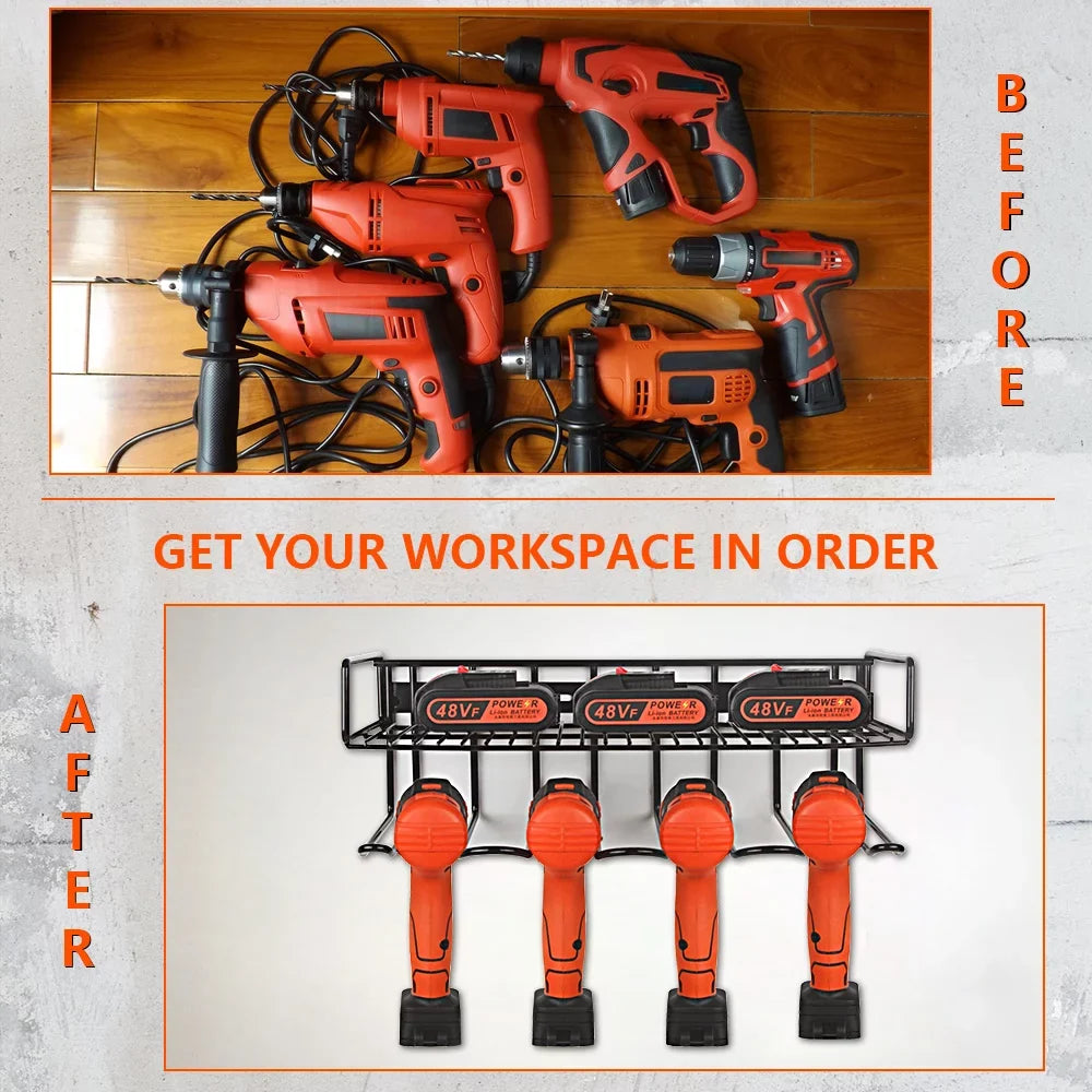 Power Tool Organizer, Wall Mounted Drill Storage Rack for Handheld & Power Tools, Heavy Duty Compact Steel Power Tool Holder