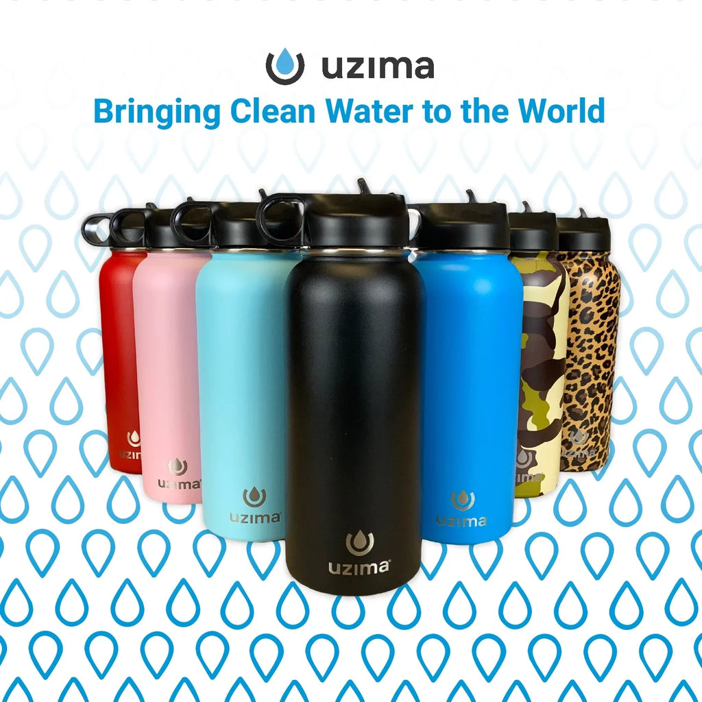 (Blue). Large 32oz Capacity with Double-Walled Stainless Steel Exterior. liquid Purification on the Go. Uzima - Z-Source Filtered liquid Bottle for Hiking, Backpacking, Camping, and Travel
