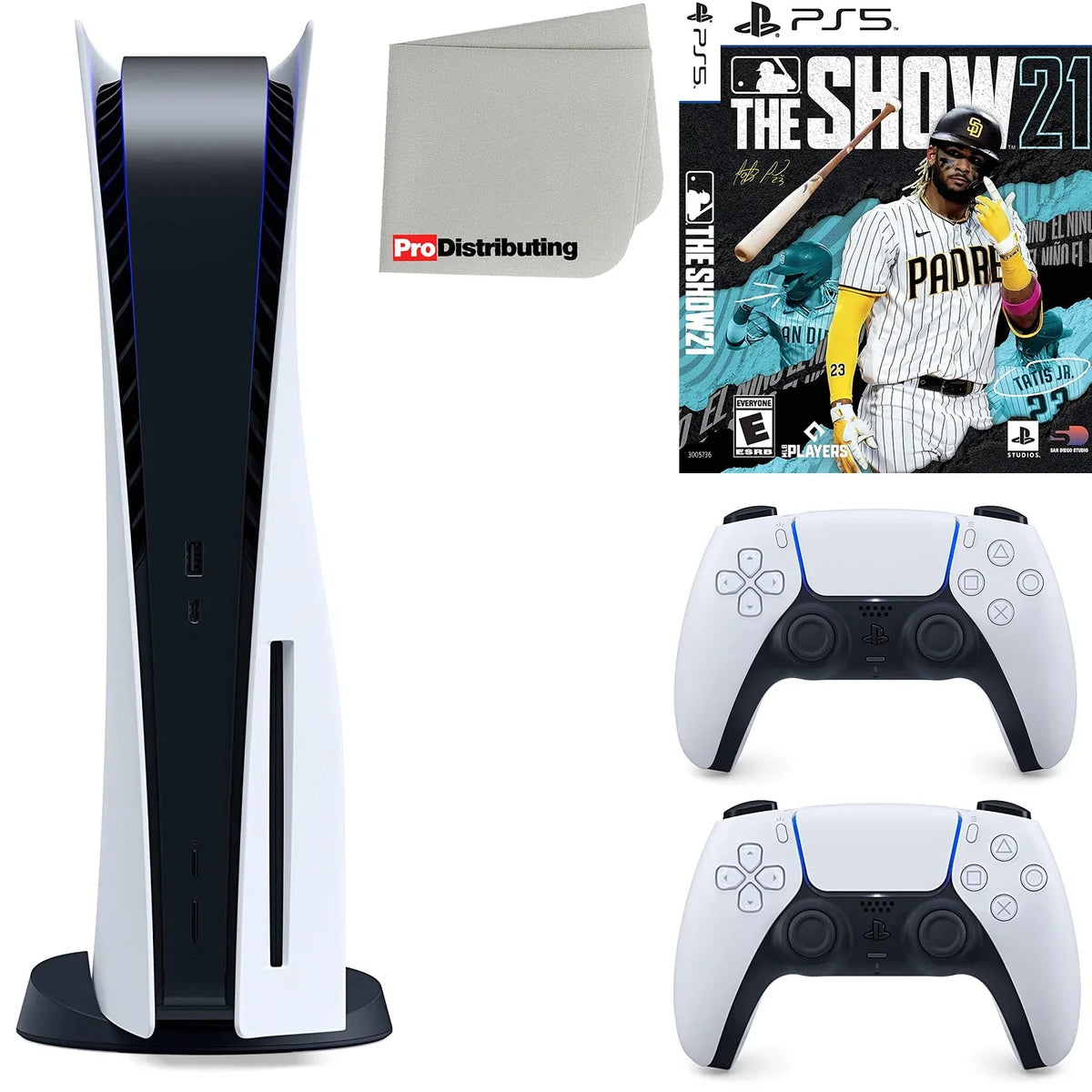 Playstation 5 Disc Version ( PS5 Disc) with White Extra Controller, MLB The Show 21 and Microfiber Cleaning Cloth Bundle