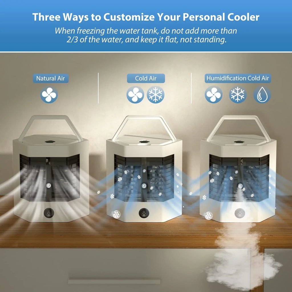 YHAIOGS Mini Portable Air Cooler Personal Space Cooler Easy to Fill aqua and Led Light and Portable Air Conditioner Device Cool Any Space Like Home office