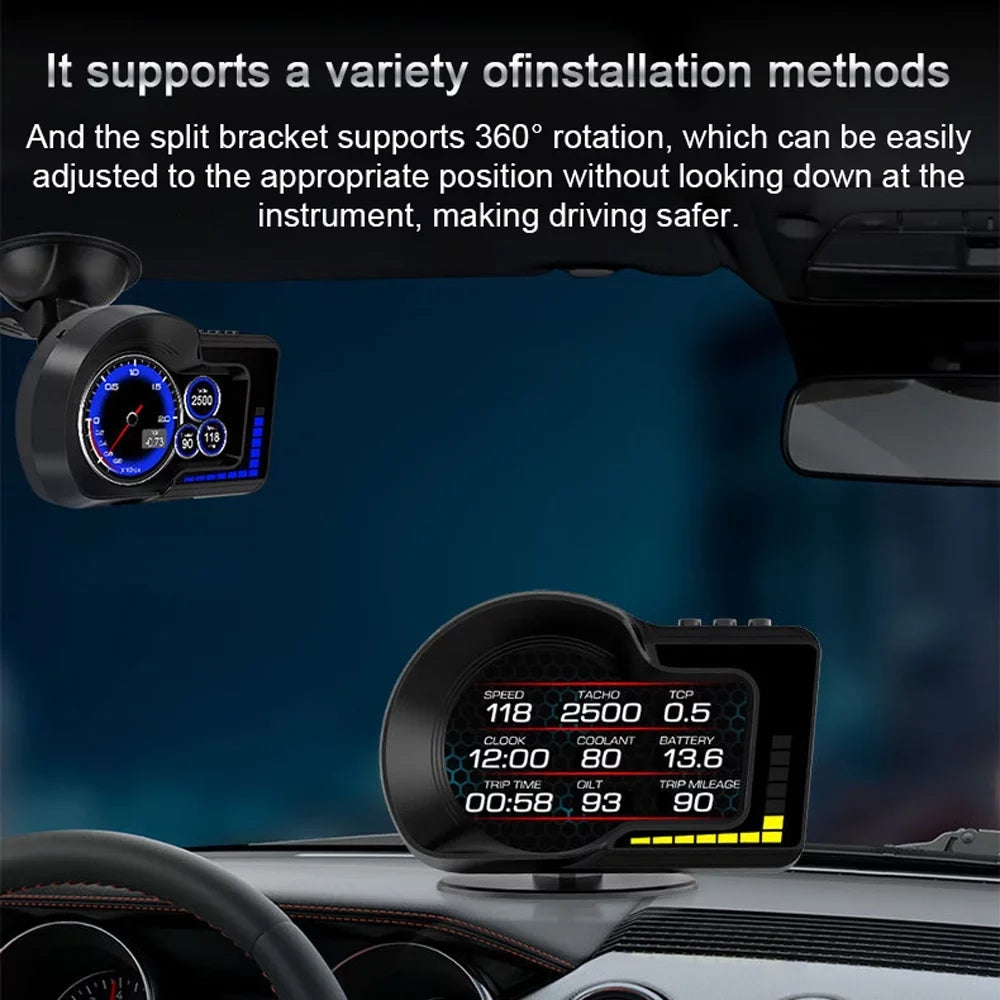 Moobody Head-Up Display for Car Speed Monitoring: Speedometer, Clock, RPM, aqua & Oil Temperature