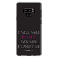 DistinctInk Clear Shockproof Hybrid Case for  Galaxy Note 9 - TPU Bumper, Acrylic Back, Tempered Glass Screen Protector - 2 Corinthians 5:7 - Walk By Faith Even When I Cannot See