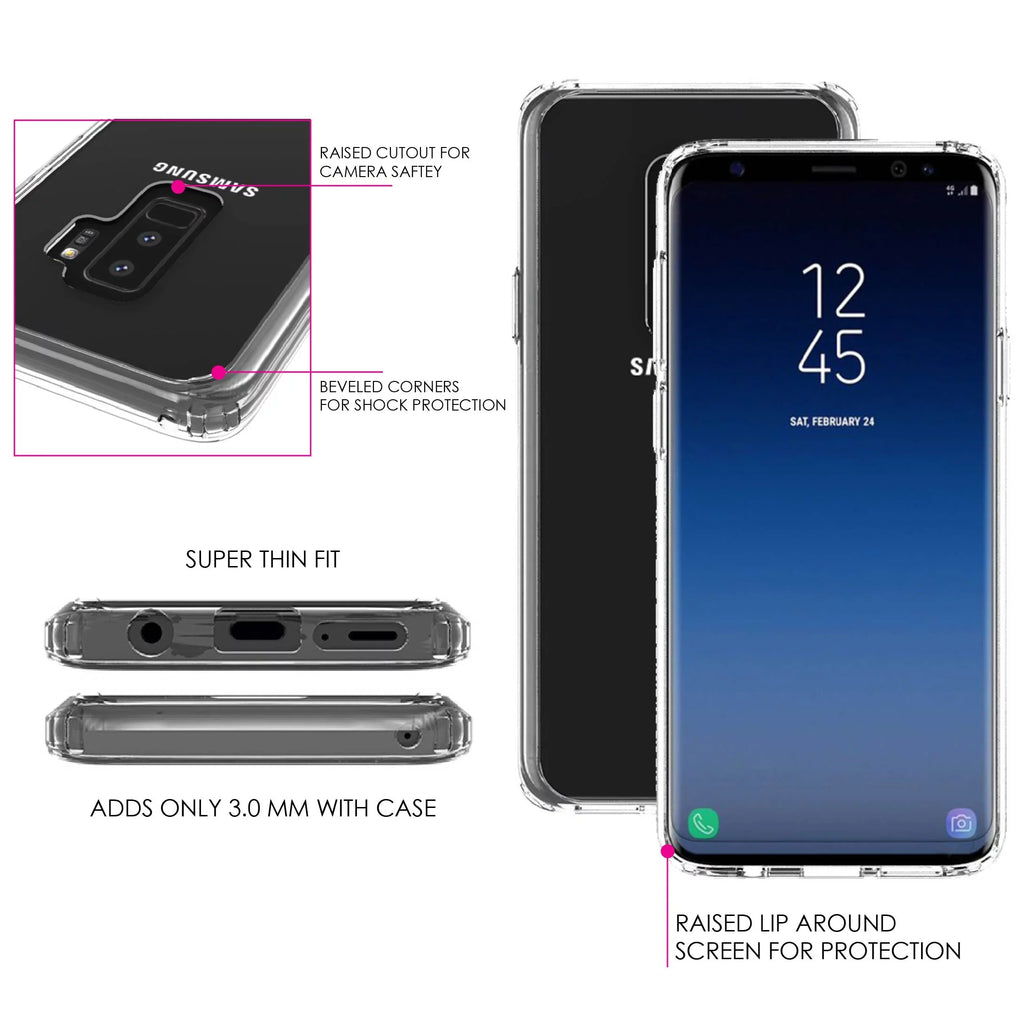 DistinctInk Clear Shockproof Hybrid Case for  Galaxy S9+ PLUS (6.2" Screen) - TPU Bumper, Acrylic Back, Tempered Glass Screen Protector - 2 Corinthians 5:7 - Walk By Faith When I Cannot See