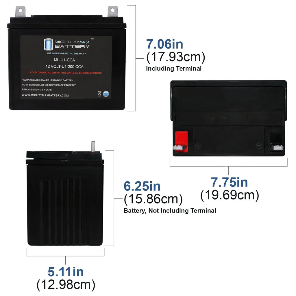 ML-U1 12V 200CCA Battery for Bobcat Textron ZT-125 0Turn Lawn Mower