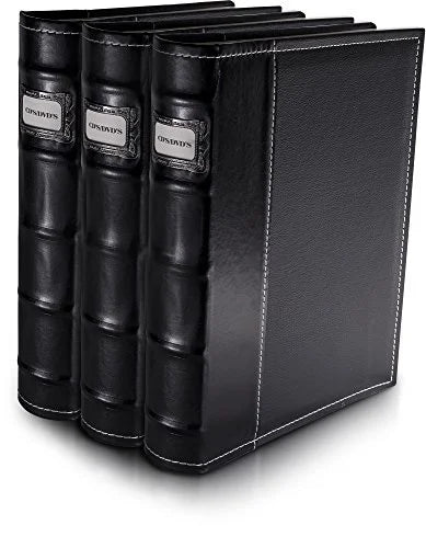 Bellagio-Italia CD/DVD Storage Binder - Black - Leather - 144-Disc Capacity - Storage Organizer for DVDs, CDs, Blu Rays, & Video Games - Acid-Free Binder Organizer Sheets - 3 Pack