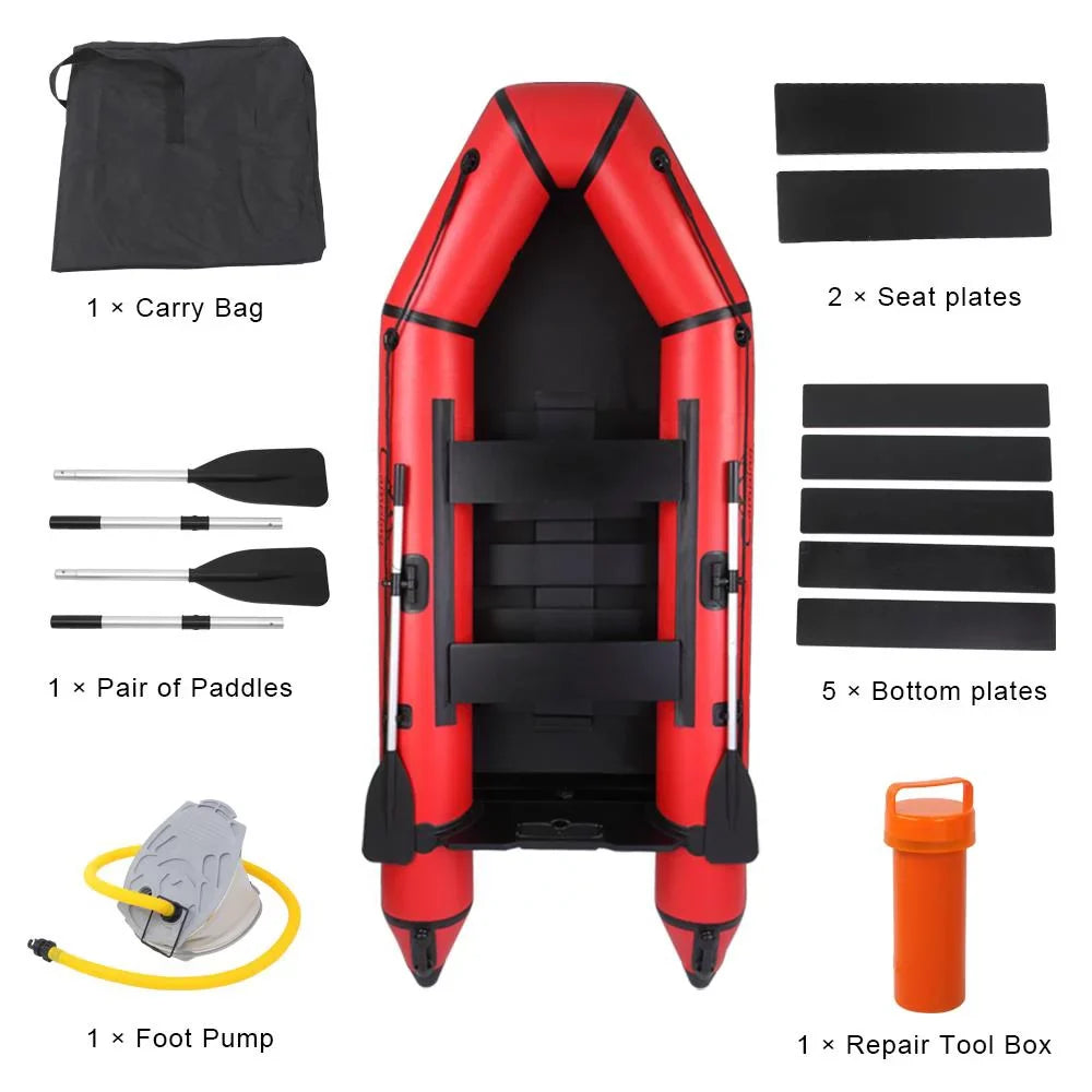 Campingsurvivals 10ft Thickened Inflatable ship, Rafting Boats with Oars and Air Pump, Red/Black