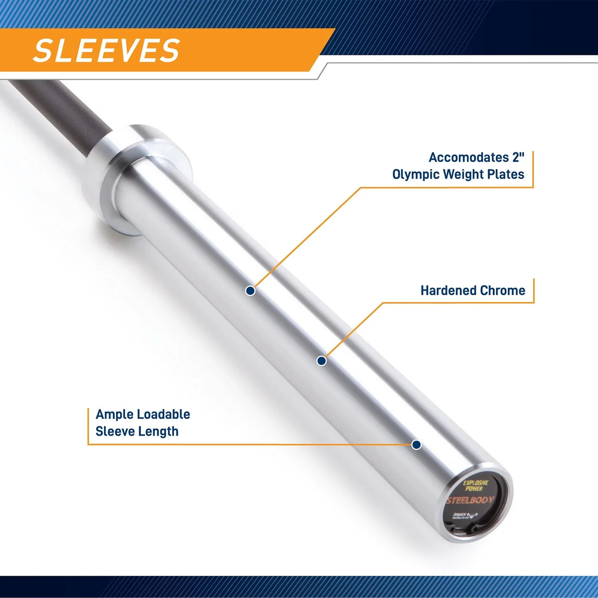 Black and Chrome 45lb Olympic Barbell | STB-1606BKC SteelBody