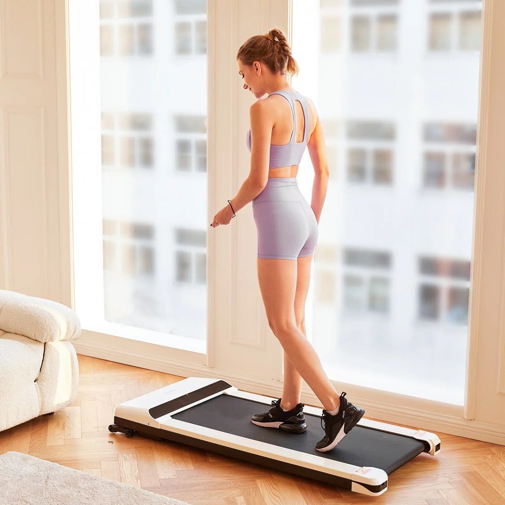 1.5  Electric Portable Treadmill Walking Flat Machine Slim Treadmill Under Desk with Remote Control &Installation-Free, UMAY Fitness-White