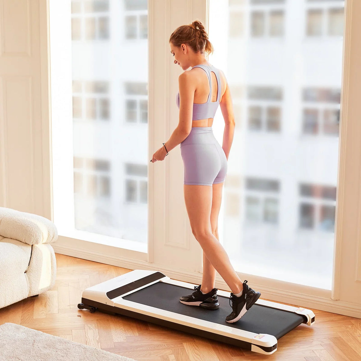 1.5  Electric Portable Treadmill Walking Flat Machine Slim Treadmill Under Desk with Remote Control &Installation-Free, UMAY Fitness-White