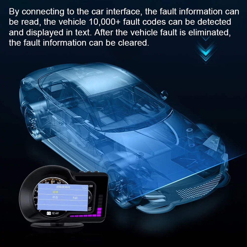 Moobody Head-Up Display for Car Speed Monitoring: Speedometer, Clock, RPM, aqua & Oil Temperature