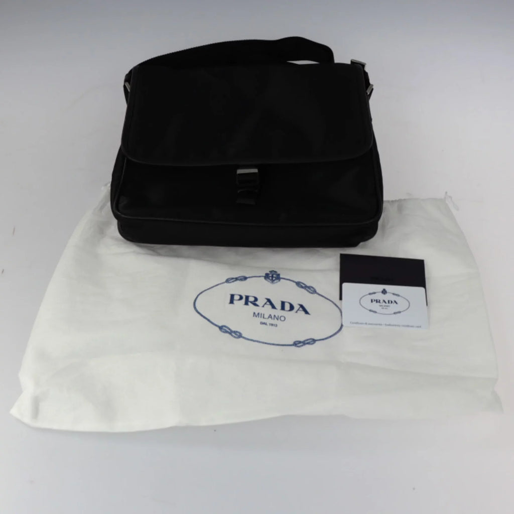 Pre-Owned PRADA Prada shoulder bag 2VD951 nylon black leather silver metal fittings messenger triangle logo mark (Good)