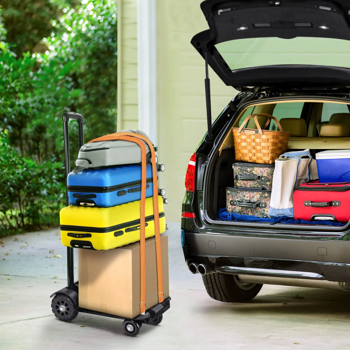 Black. siisll Big Capacity Heavy Duty Folding Hand Truck Luggage Cart for Moving Lightweight Utility Cart for Luggage Folding Cart with Wheels Collapsible Platform Cart for Home, Office and Travel Use