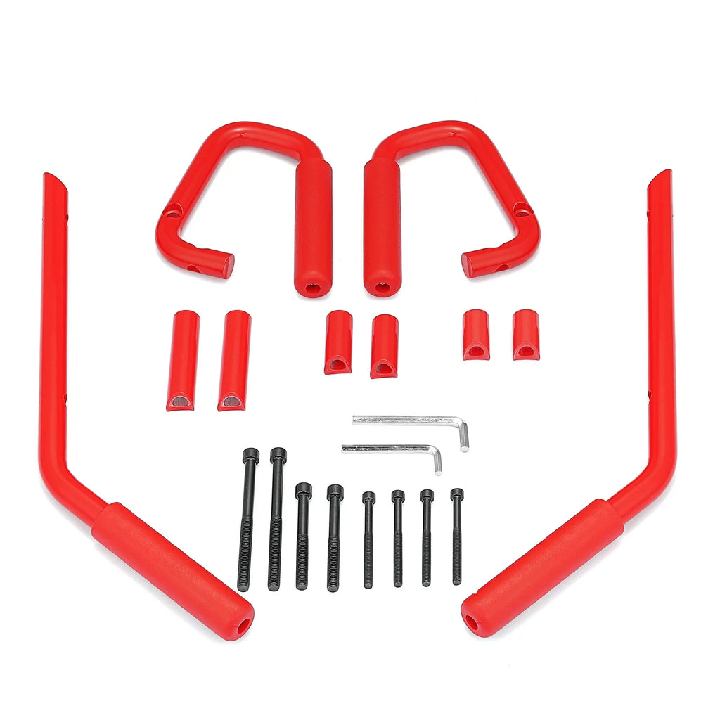 WEISEN-  Powder Coated Red Aluminum Full Front & Rear Grab Bar Handles Set for 07-18 Jeep Wrangler JK