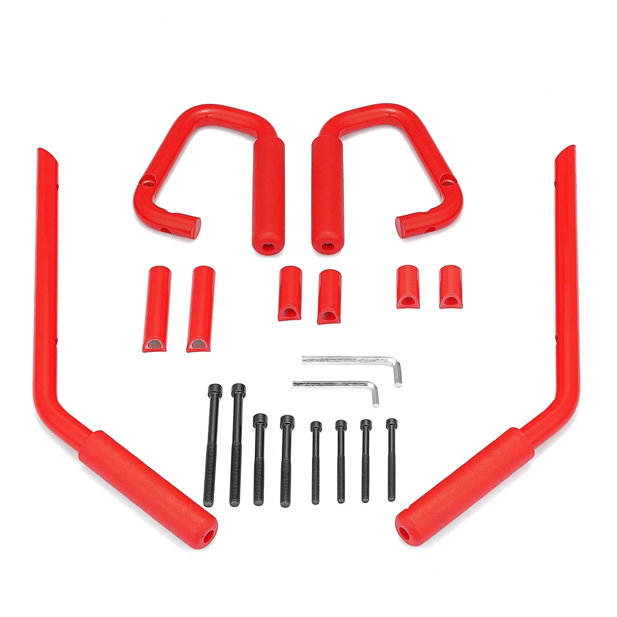 WEISEN-  Powder Coated Red Aluminum Full Front & Rear Grab Bar Handles Set for 07-18 Jeep Wrangler JK