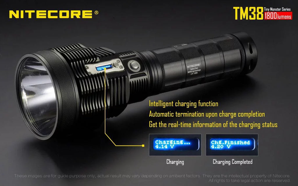 Outdoor Value Pack: Nitecore TM38 Searchlight  and  E4K Flashlight -Both can be Recharged on the go or at home