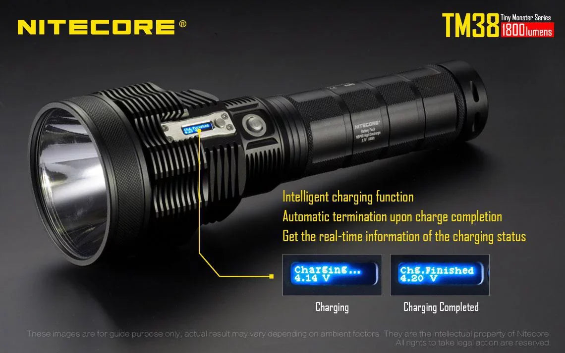 Outdoor Value Pack: Nitecore TM38 Searchlight  and  E4K Flashlight -Both can be Recharged on the go or at home