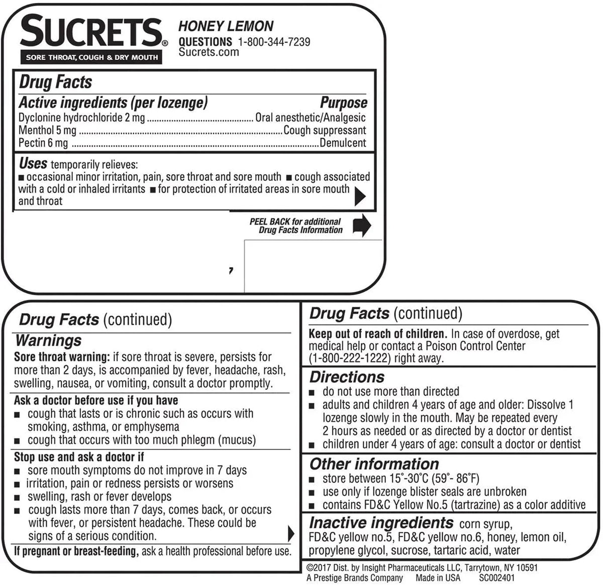 Sucrets Sore Throat, Cough & Dry Mouth Lozenges, Honey Lemon 18 ea (Pack of 4)