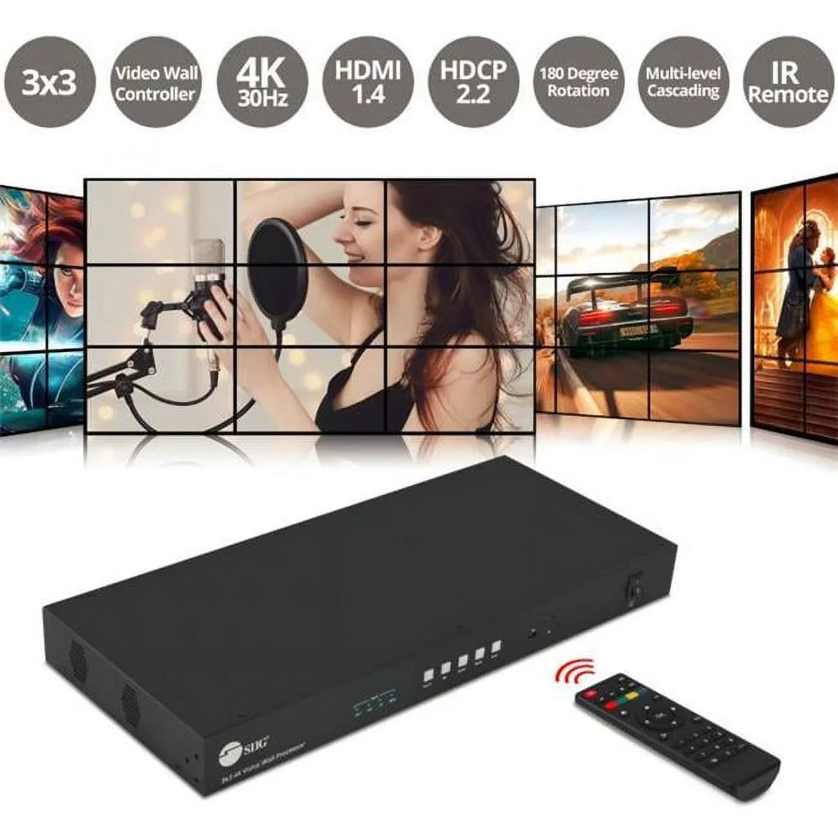 3x3 4K Video Wall Processor with USB-C DP VGA HDMI Input