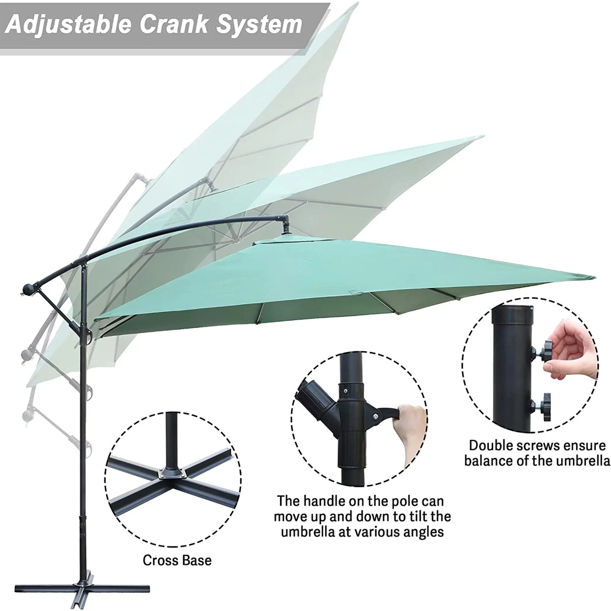 KARMAS PRODUCT 10 FT Patio Offset Umbrella Hanging Outdoor Umbrellas Easy Tilt Adjust Polyester for Backyard, Poolside, Lawn and Garden, Green