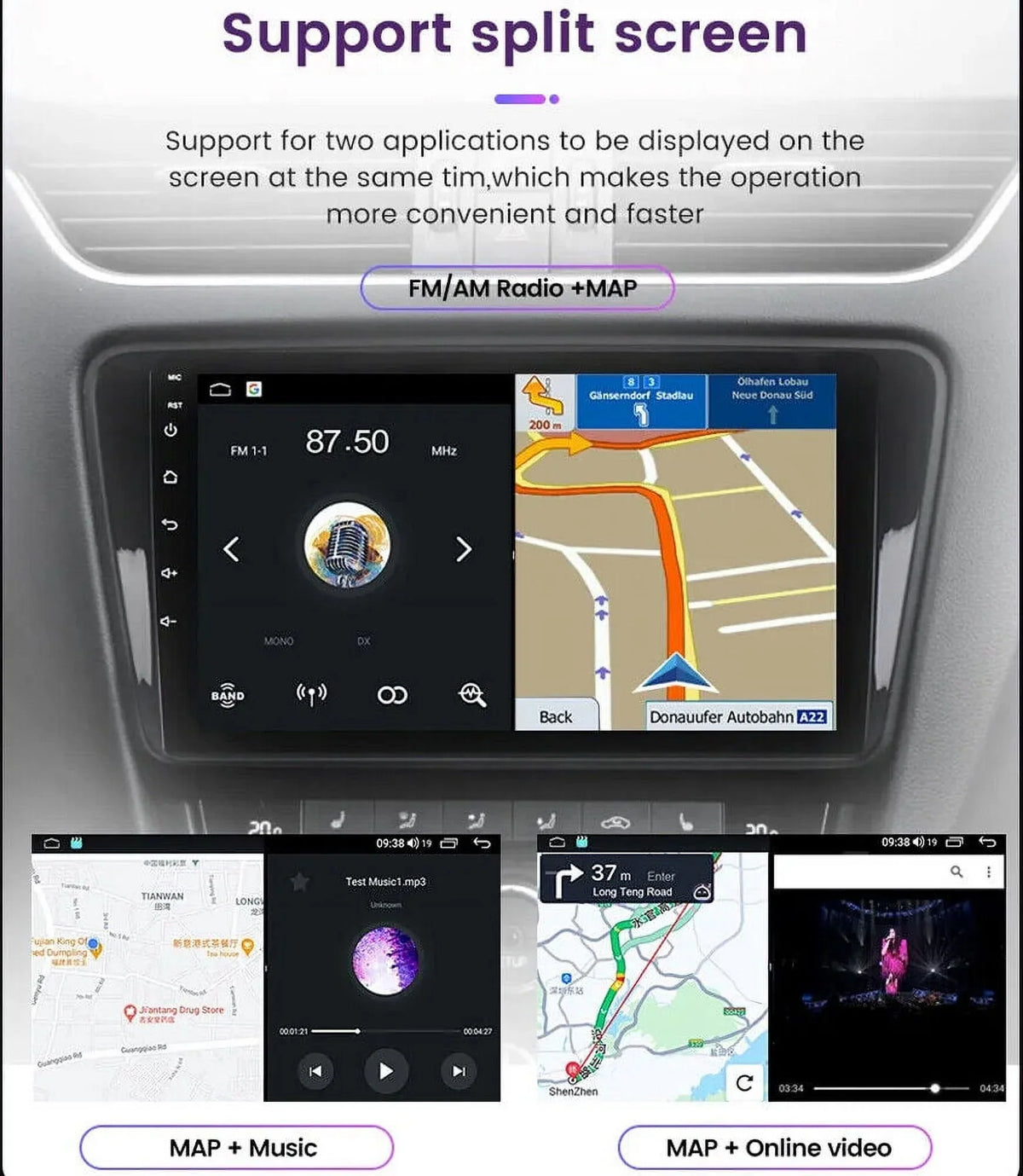 9" Android Car Stereo DSP AM/FM Radio GPS Navigation 4+32G Universal Double Din 1280X720 QLED Screen Wireless  Carplay Android Auto in-Dash Head Unit Multimedia Player,elements,Play Store,YouTube