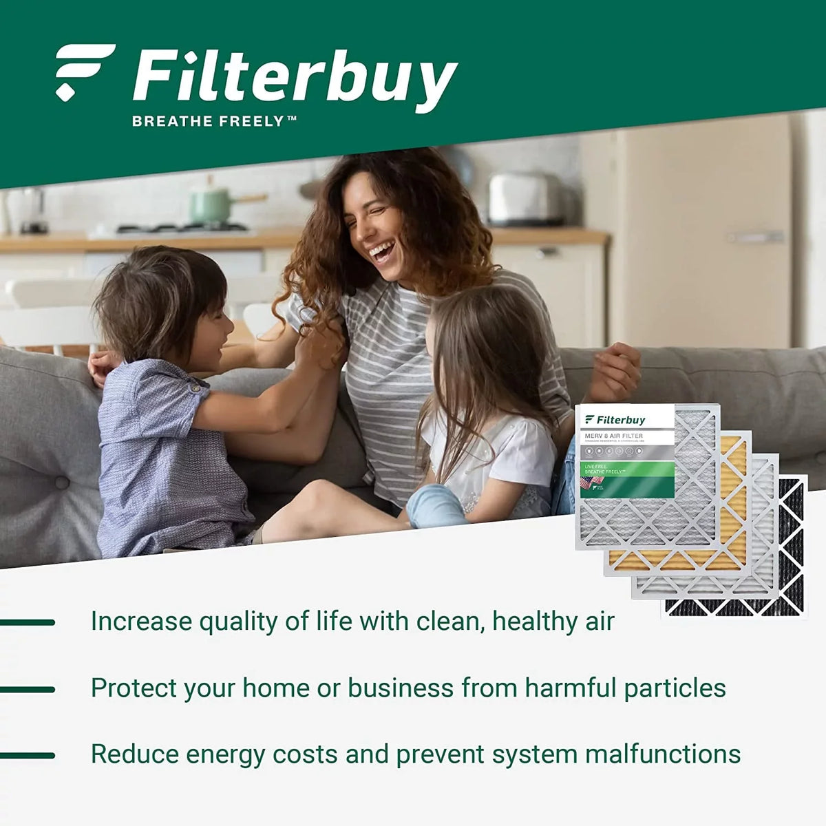 Filterbuy 10x24x1 MERV 13 Pleated HVAC AC Furnace Air Filters (2-Pack)