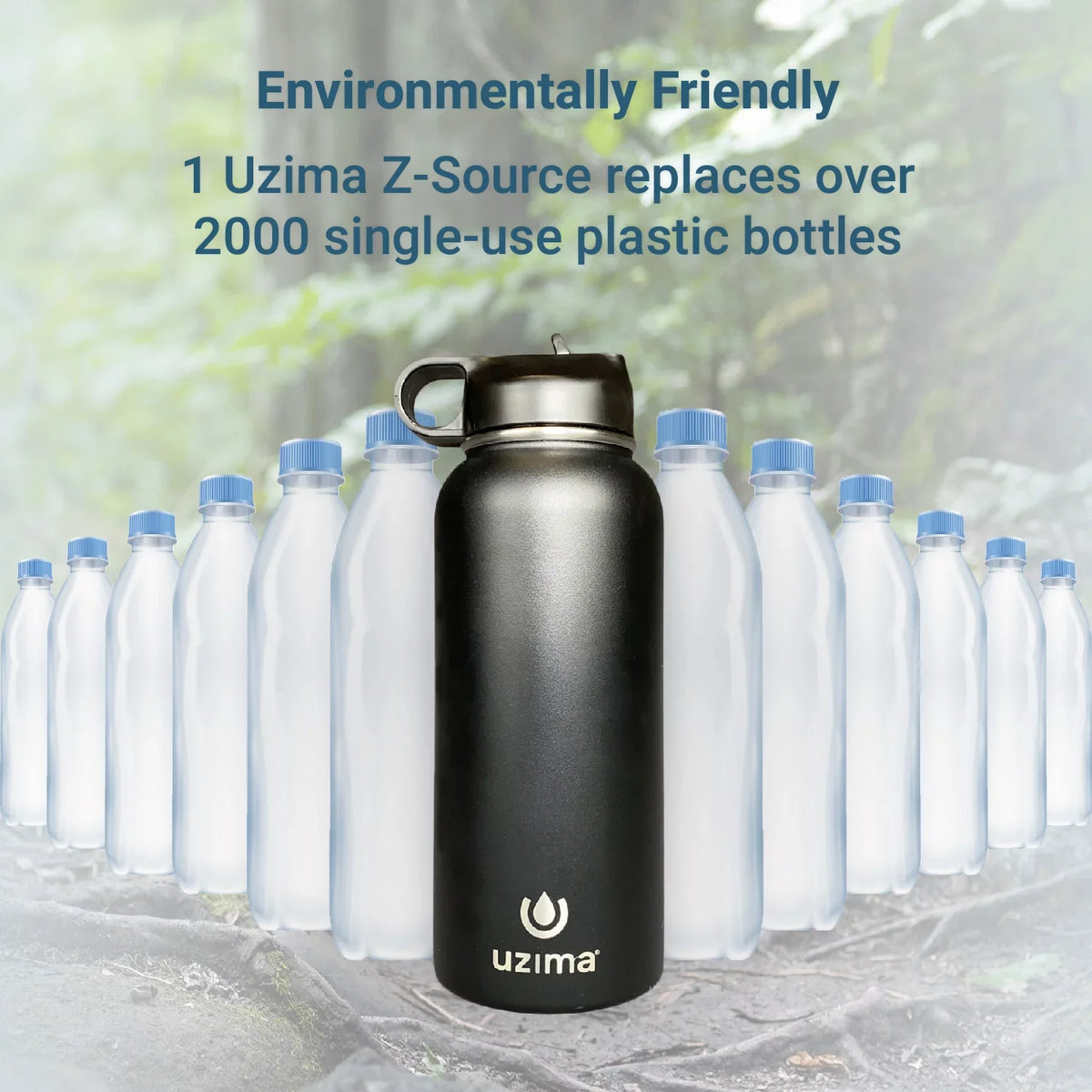 (Blue). Large 32oz Capacity with Double-Walled Stainless Steel Exterior. liquid Purification on the Go. Uzima - Z-Source Filtered liquid Bottle for Hiking, Backpacking, Camping, and Travel