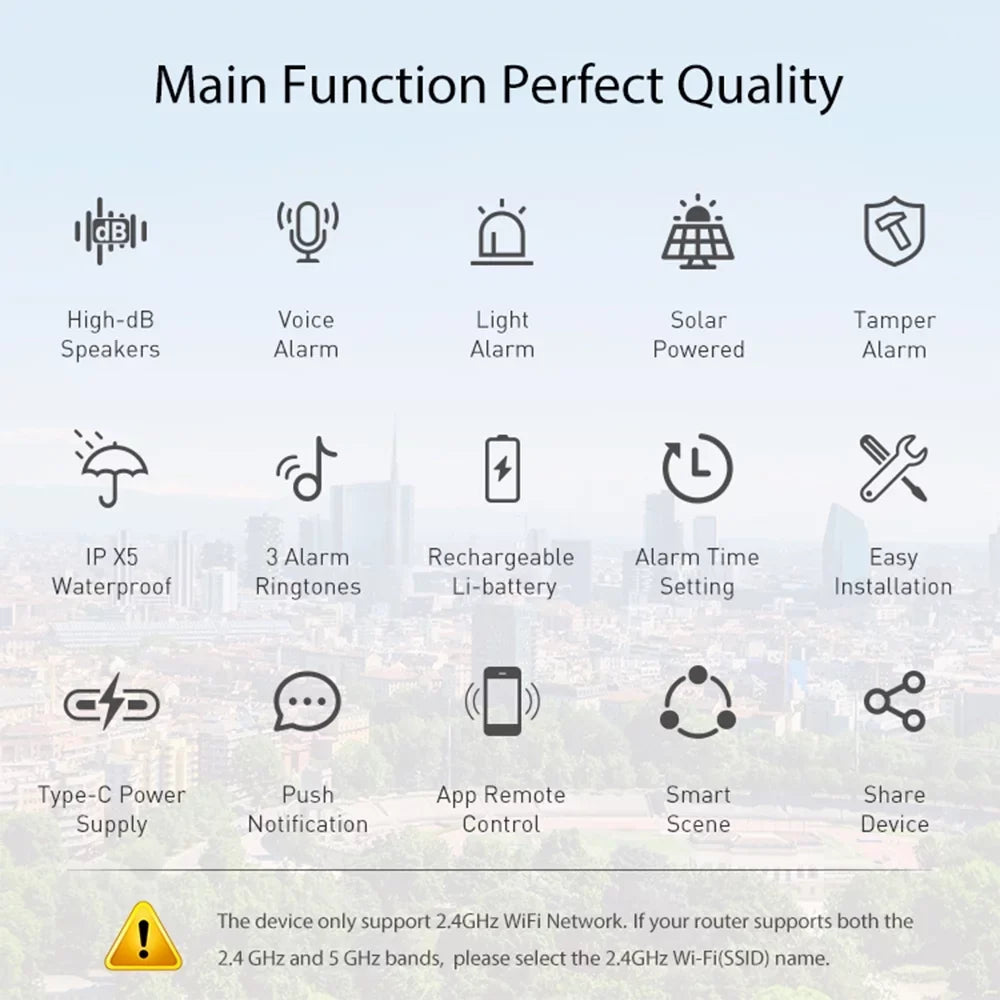 Solar Powered Wifi Alarm BT 5.0 Smart Alarm IPX5 Waterproof Real-time Sound Light Alarm APP Control Intelligent Linkage Home Device